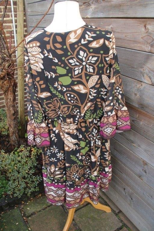 Overslagjurk zwart/ bruin/ fuschia Paprika T5(52) Vaste prij, Kleding | Dames, Ophalen of Verzenden, Zo goed als nieuw, Paprika