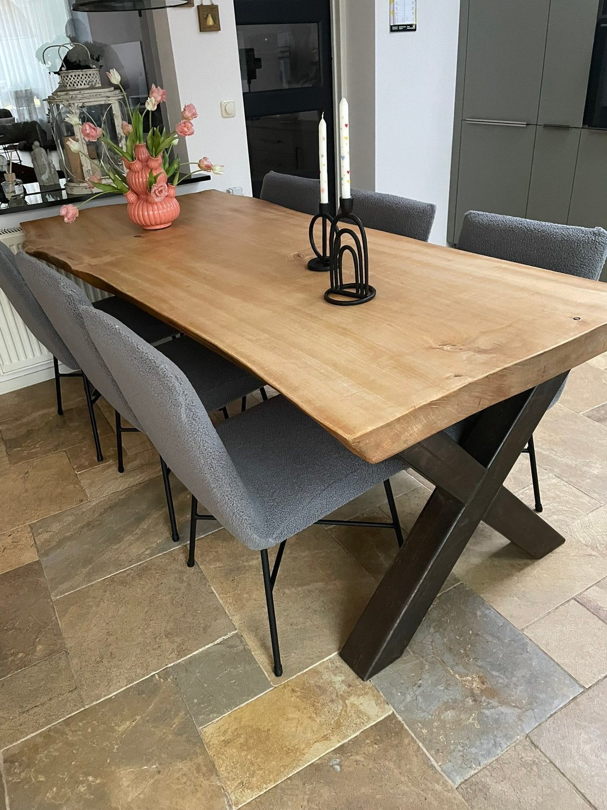 6 eetkamerstoelen, Ophalen, Gebruikt, Leer, Grijs