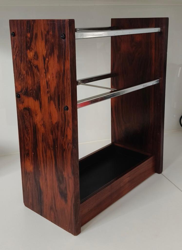 Vintage Deense paraplubak /  palissander fineer, Huis en Inrichting, Woonaccessoires | Paraplubakken, Gebruikt, Metaal, Ophalen of Verzenden