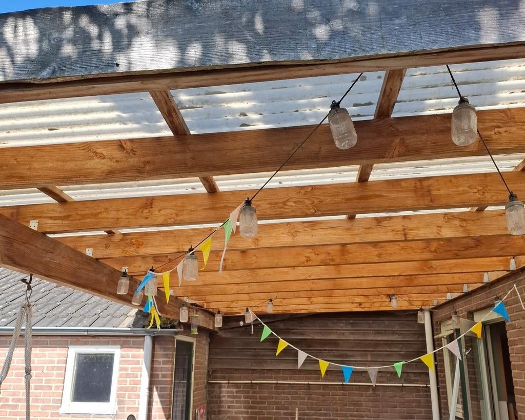 Stevige overkapping/carport van hout en golfplaten, Tuin en Terras, Overkappingen, Ophalen, Gebruikt
