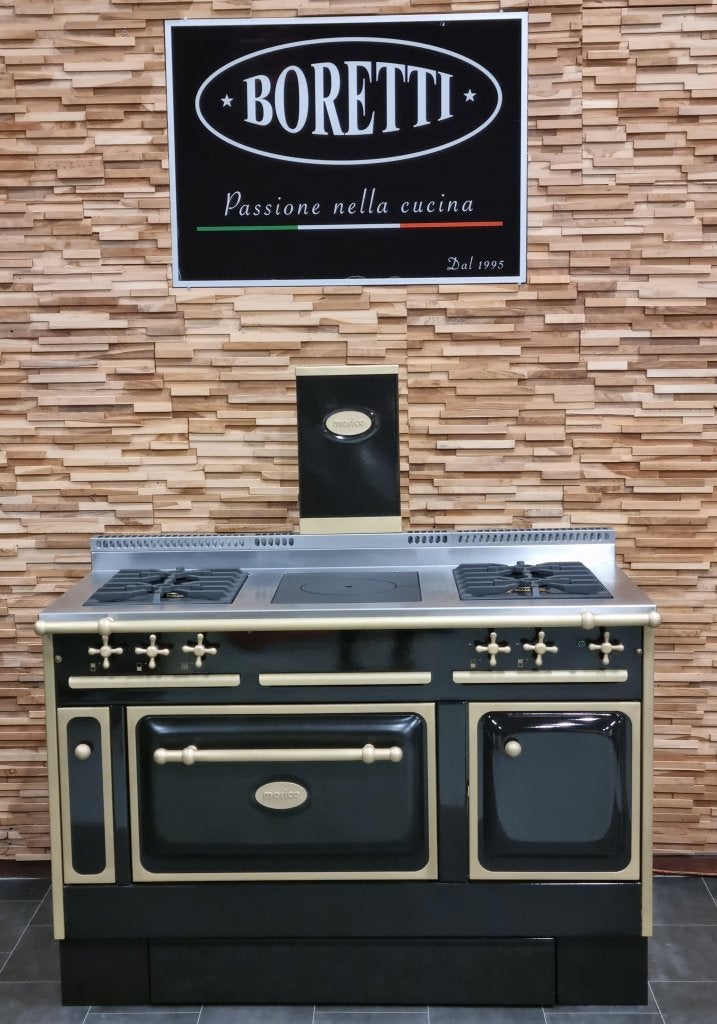 Luxe Morice Fornuis 130cm Mokka + Messing 5 pits GASOVEN, Witgoed en Apparatuur, Fornuizen, Niet ingevuld, Hete lucht, 60 cm of meer