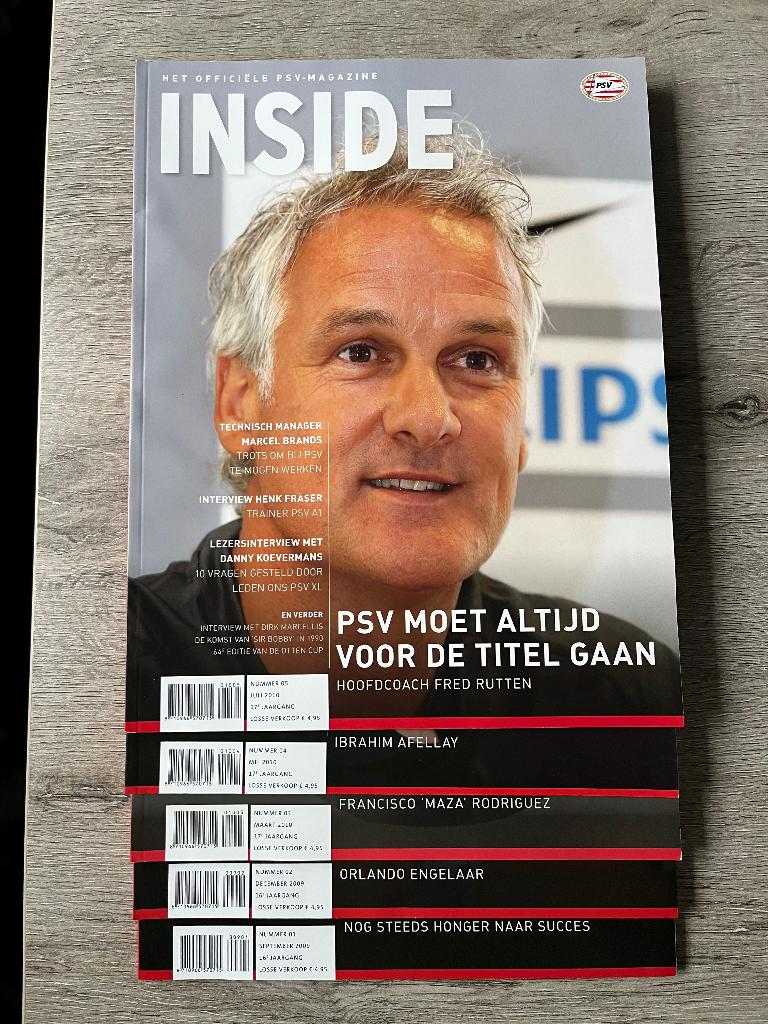 Jaargang 16/17 PSV Inside Aug 2009 - Juli 2010 5 stuks, Verzamelen, Ophalen of Verzenden, Zo goed als nieuw, PSV, Boek of Tijdschrift