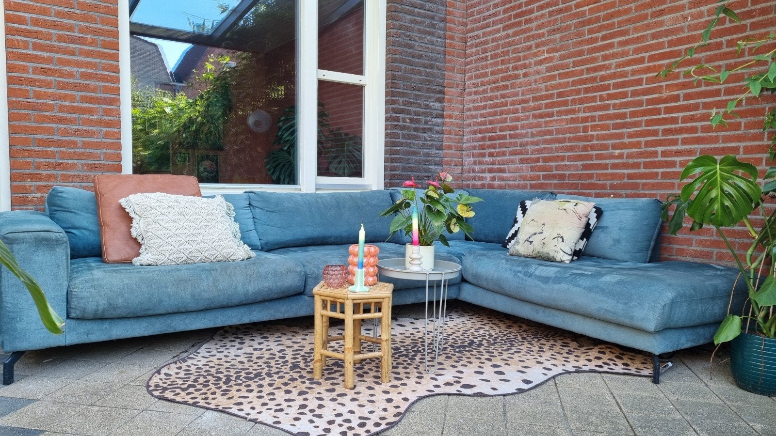 Mooie grote hoekbank met chaise longue, petrol blauw, Huis en Inrichting, Banken | Bankstellen, Ophalen, Gebruikt, 100 tot 125 cm