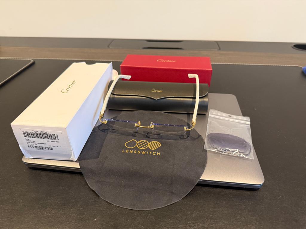 Cartier CT0056O Rimless Bril Gold & Marble +LensSwitch clips, Overige merken, Overige kleuren, Ophalen of Verzenden, Zo goed als nieuw
