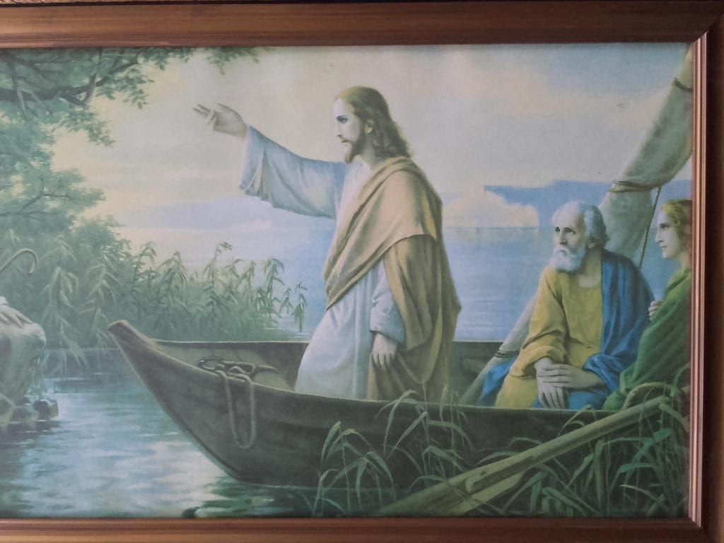 Mooie grote antieke ingelijste religieuze prent uit Italië., Ophalen