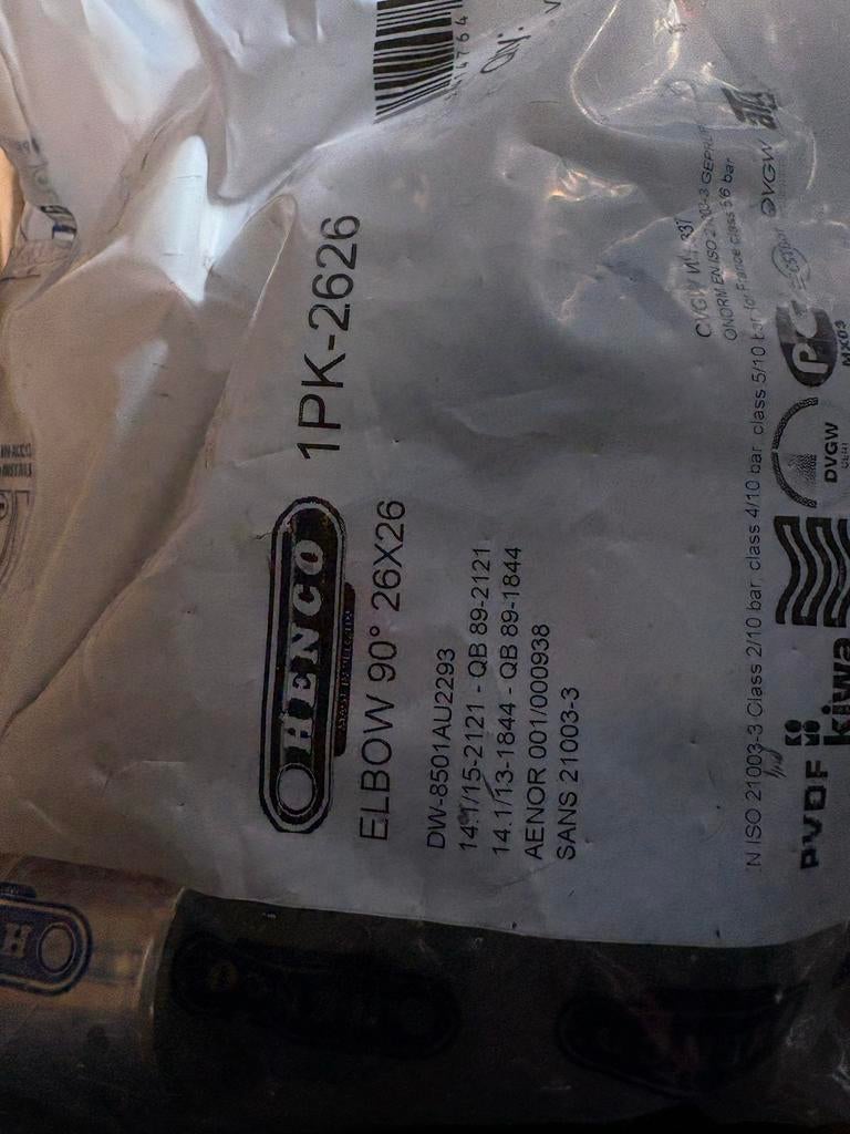 Henco Bocht 90 graden 26x26 5 stuks per zak nieuw, Overige materialen, Bochten, Nieuw, Minder dan 2 meter