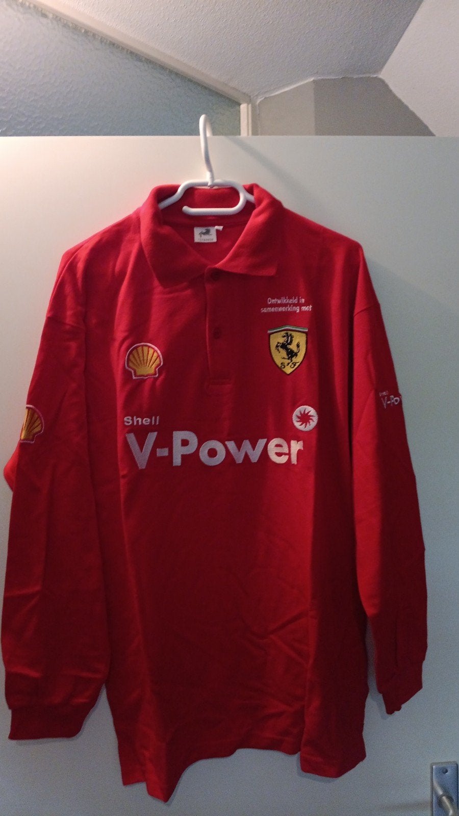 Ferrari V-Power Poloshirt Lang Mouw XL - Michael Schumache, Ophalen, Ferrari, Maat 56/58 (XL), Gedragen