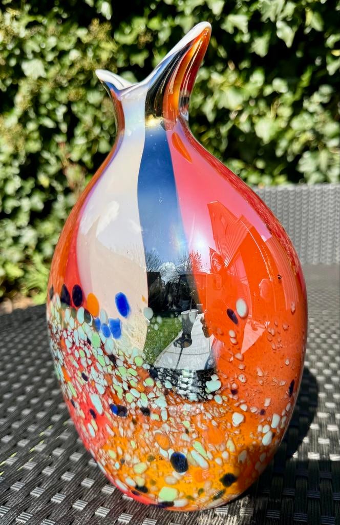 Handgeblazen design vaas Murano stijl – glas kunstobject”, Gebruikt, Overige kleuren, Verzenden, Glas