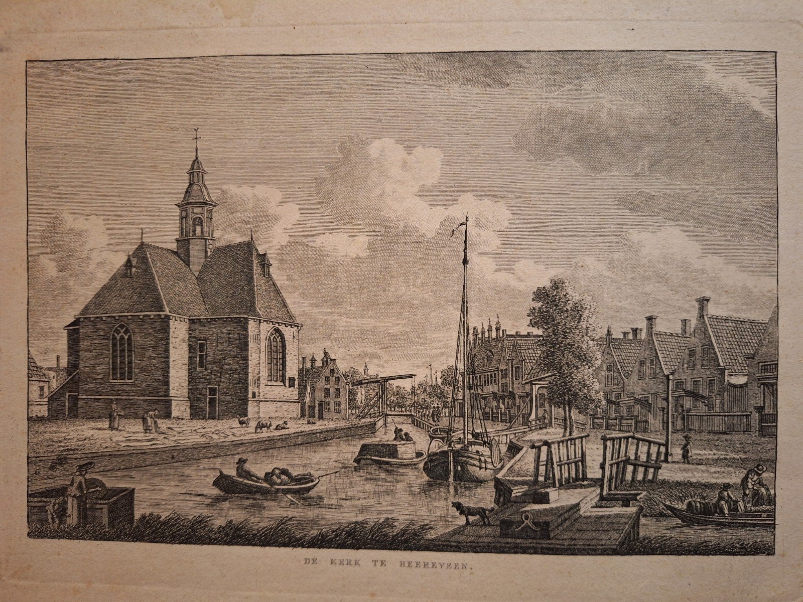 Antieke Gravure: De Kerk te Heerenveen, 1800 - 1899, Stadsgezicht, Ophalen of Verzenden, Gravure
