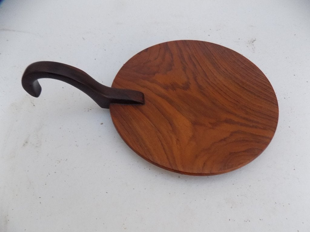 Teak tapasplank met handgreep kaasplank organische vorm, Ophalen of Verzenden, Gebruikt, Hout