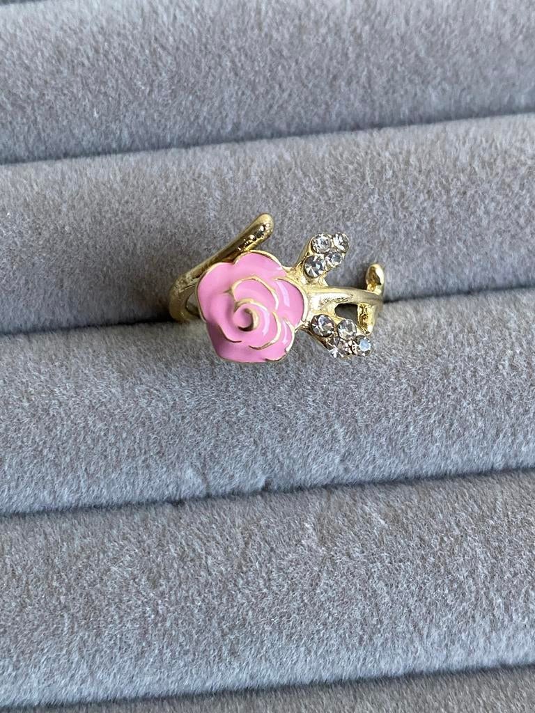 Vintage vergulde roze roos ring - stainless steel, IJzer of Staal, Ophalen of Verzenden, Dame, Goud