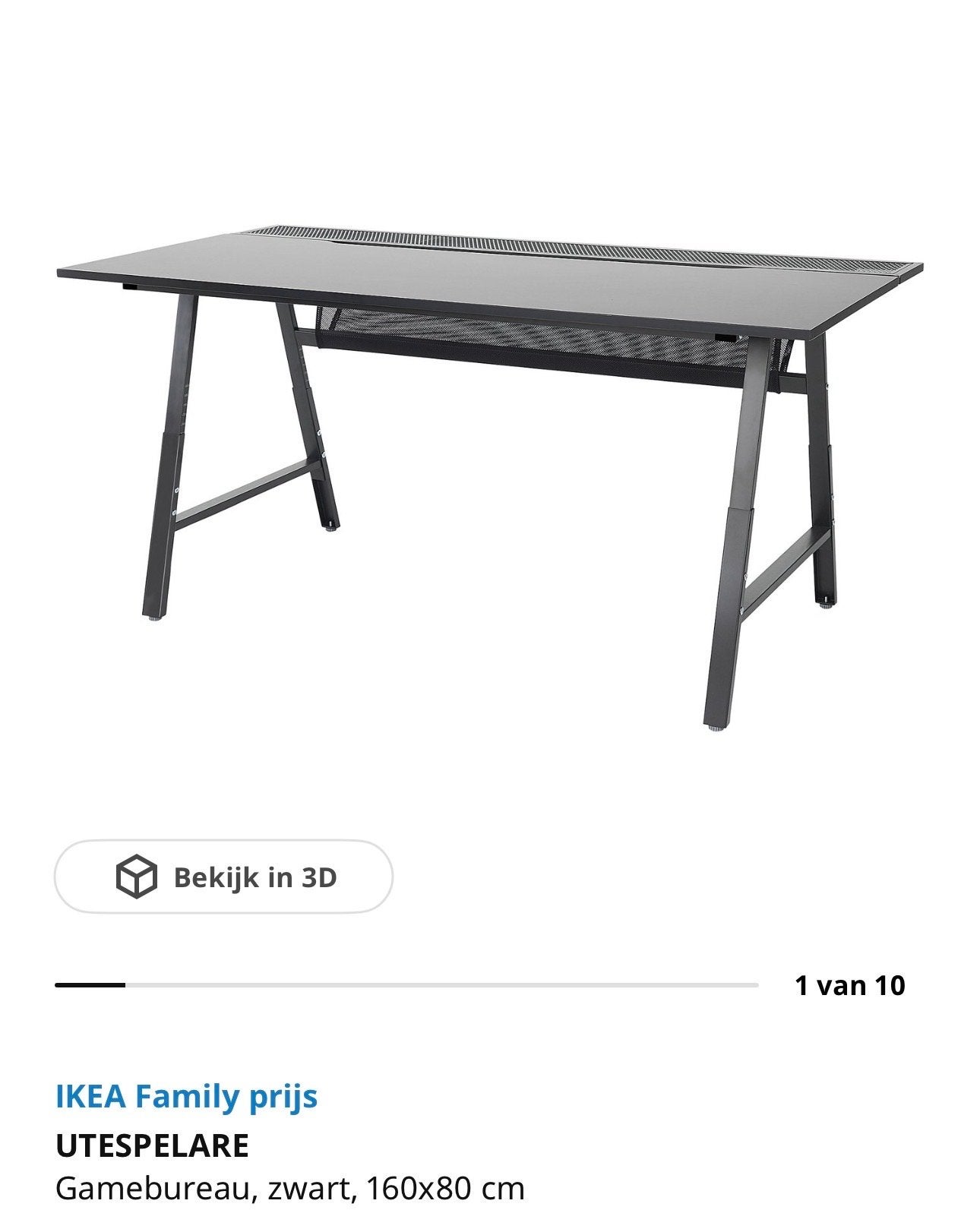 IKEA Utespelare gaming bureau, Ophalen, Zwart, Kabelgoot, Zo goed als nieuw