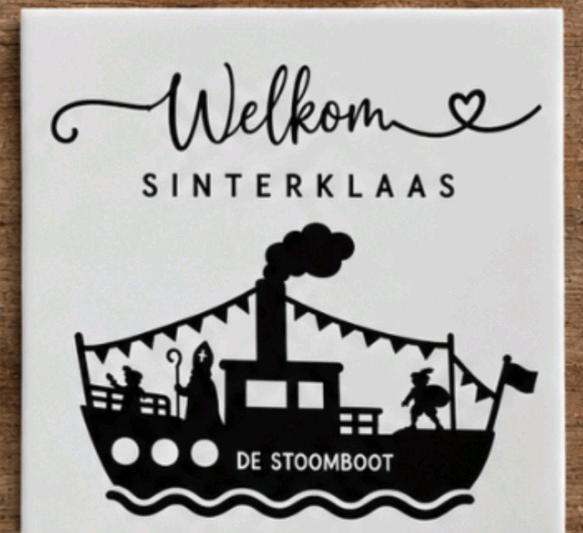 Tegeltje Sinterklaas stoomboot – 15x15 cm, Ophalen of Verzenden