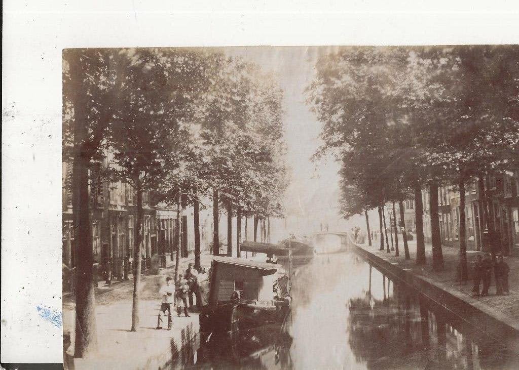 Den Haag Nieuwe Haven Schepen langs de kade met bomen Foto, Ophalen of Verzenden, Voor 1920, Ongelopen, Zuid-Holland