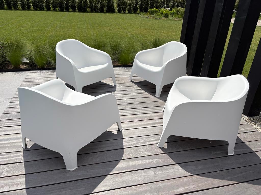 Set van 4 witte kunststof tuinstoelen van Ikea, Ophalen, Zo goed als nieuw, Kunststof