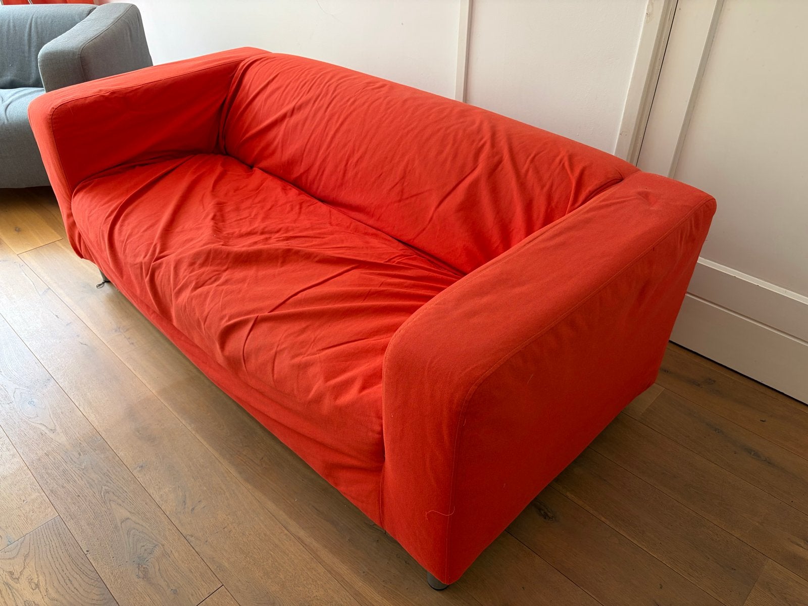 Ikea Klippan bank rood-oranje stof, Ophalen, Gebruikt, 150 tot 200 cm, Tweepersoons