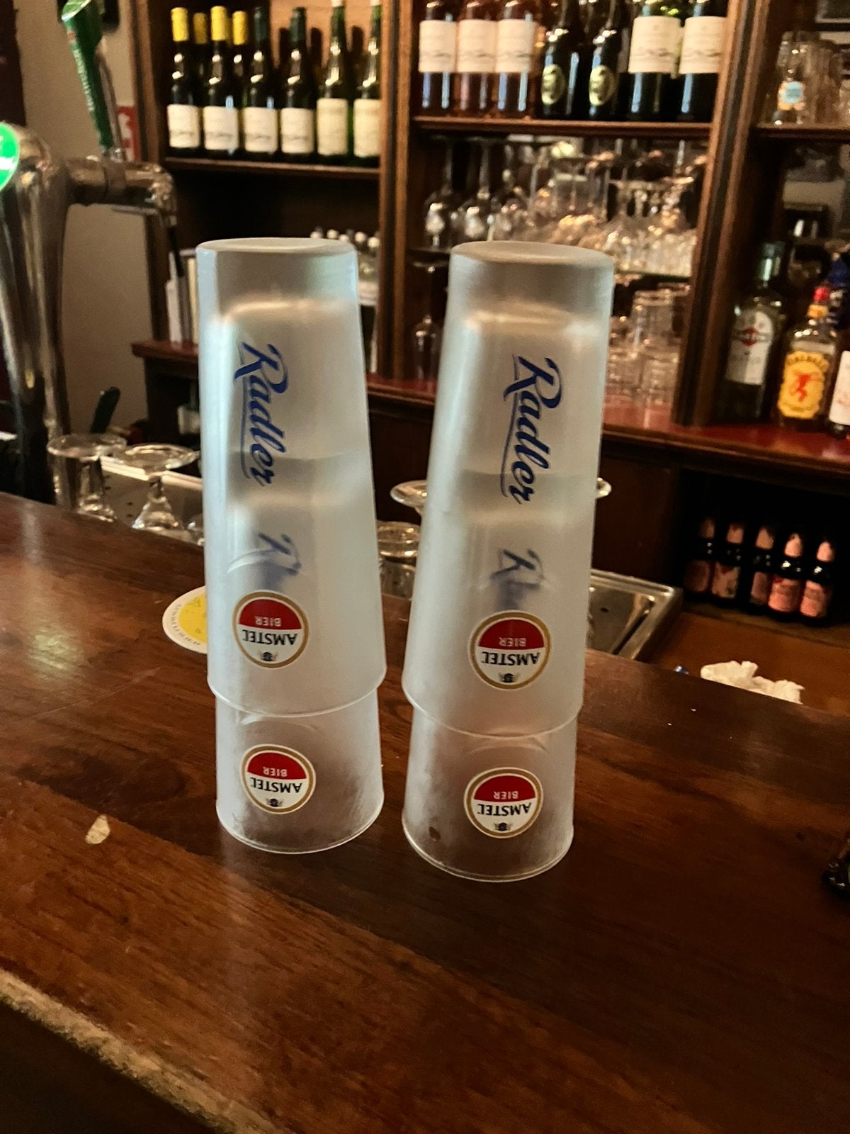4 Amstel raidler glazen, Ophalen, Zo goed als nieuw, Overige materialen, Minder dan 4 cm