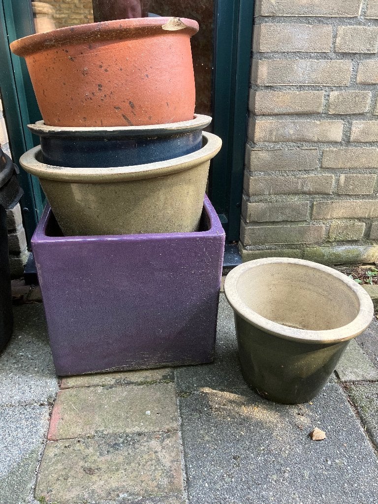 DIVERSE BLOEMPOTTEN, Tuin en Terras, Gebruikt, Overige vormen, Aardewerk, 40 tot 70 cm