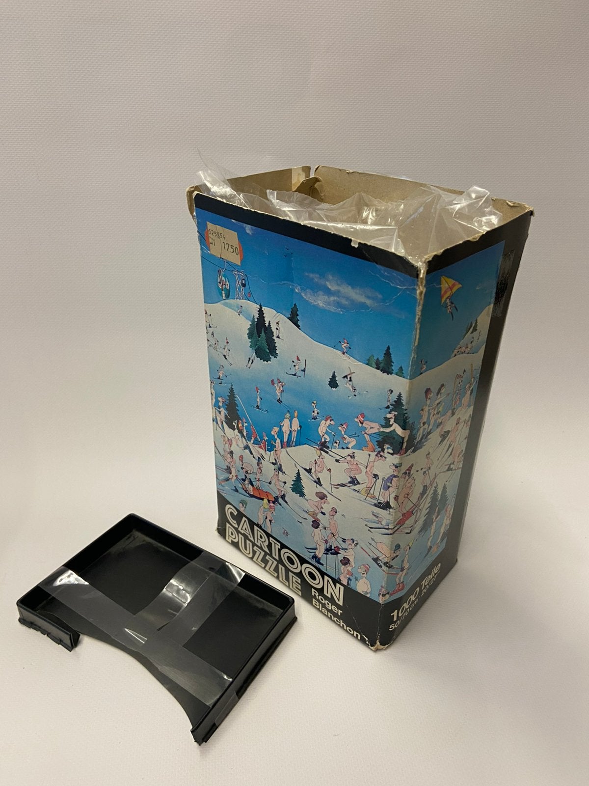 Cartoon Puzzel Ski, 1000 stukjes, art nr 5619, Ophalen of Verzenden, 500 t/m 1500 stukjes, Gebruikt