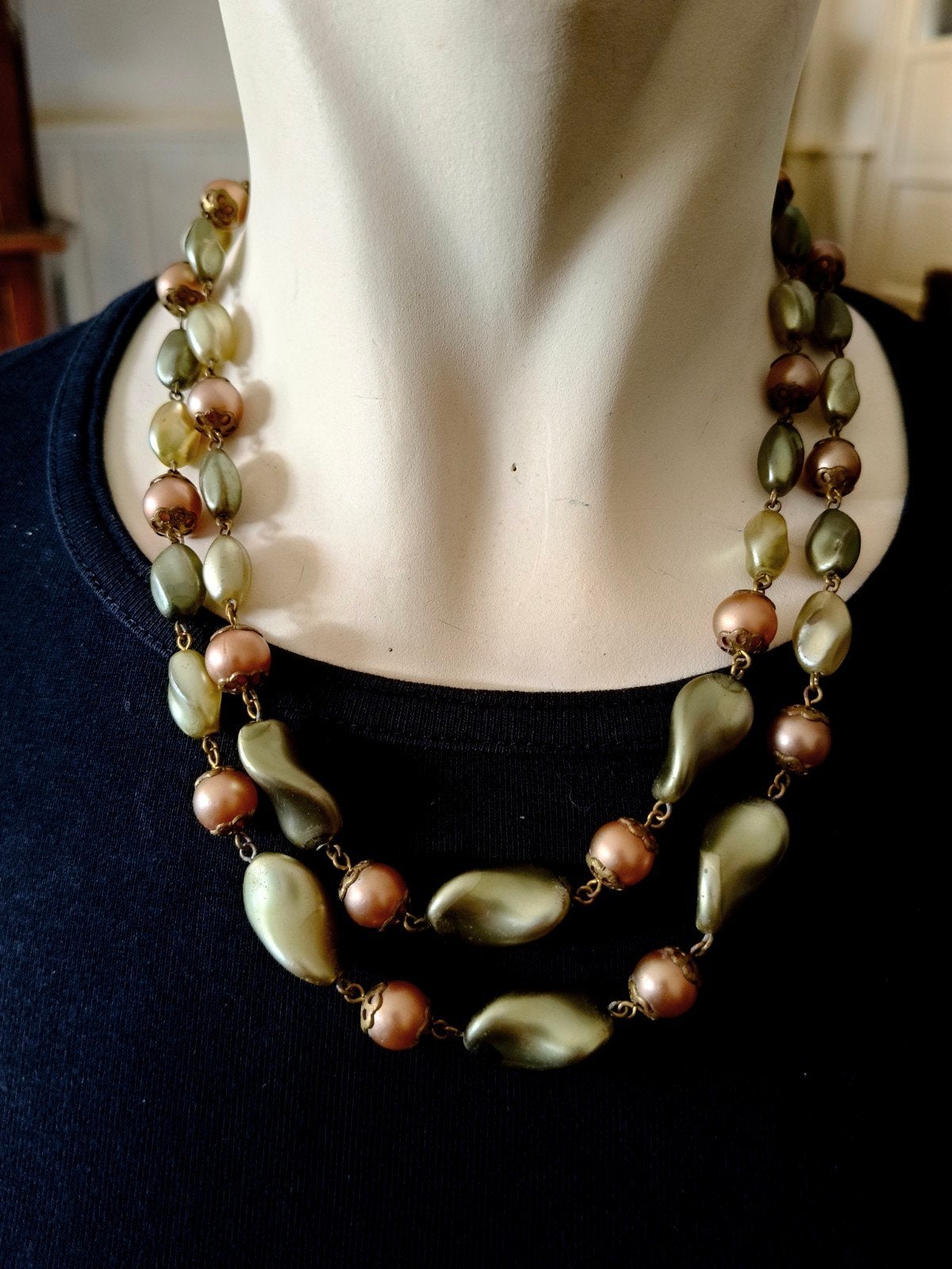 Vintage tweestrengige ketting in art-decostijl – jaren 1930, Verzenden, Zo goed als nieuw, Overige materialen