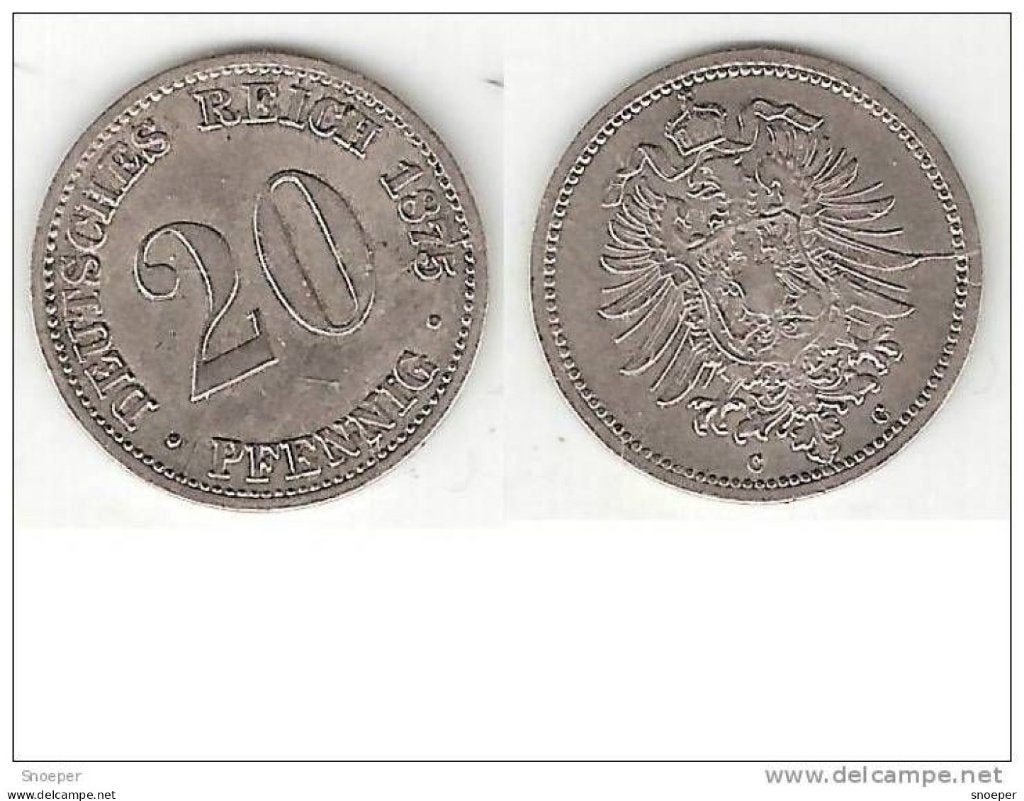 germany empire 20 pfennig 1875 C km 5 vf+, Verzenden, Duitsland, Losse munt