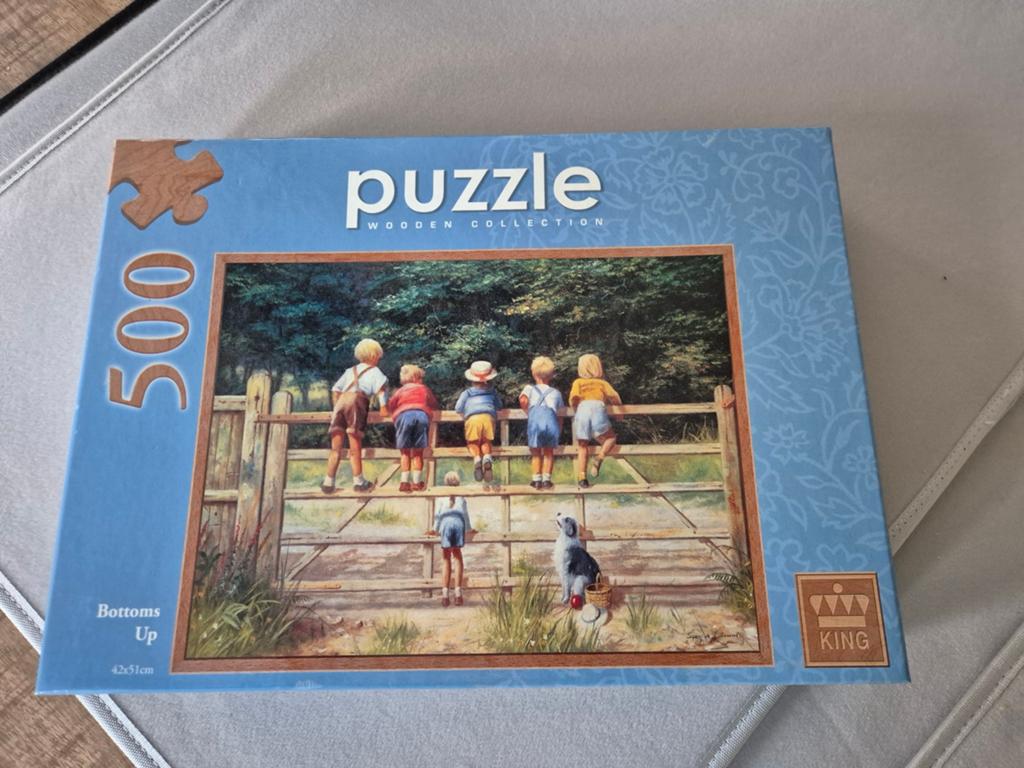 King Legpuzzel 500 stukjes 'Bottoms Up' Wooden Collection, Ophalen, 500 t/m 1500 stukjes, Zo goed als nieuw, Legpuzzel