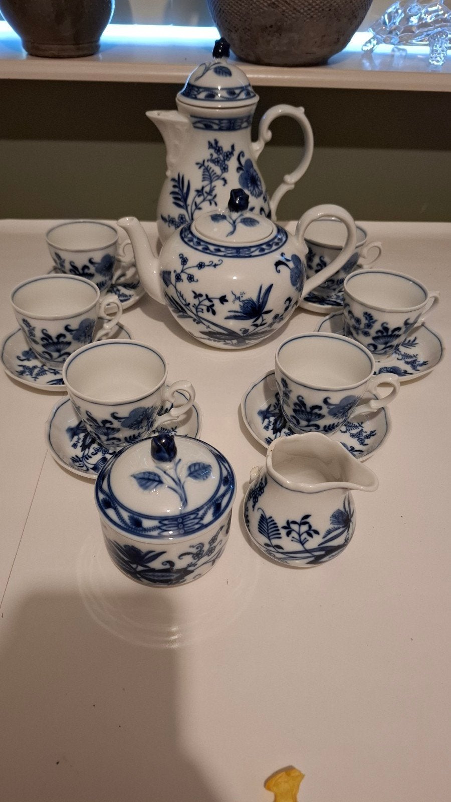 10-delig servies met blauw bloemmotief, Gebruikt, Klassiek, Ophalen of Verzenden, Porselein