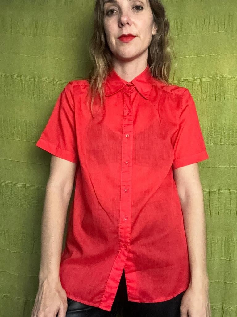 Vintage blouse, maat 40/L - rood - zomer - 90's, Kleding | Dames, Maat 38/40 (M), Onbekend, Ophalen of Verzenden, Vintage