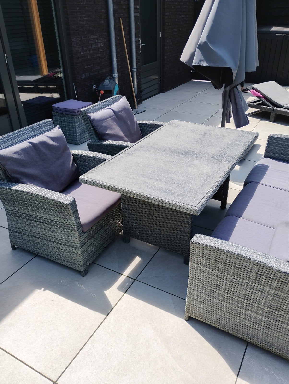 Wicker tuinset met tafel en zitbank, Ophalen, Gebruikt, Wicker, Bank