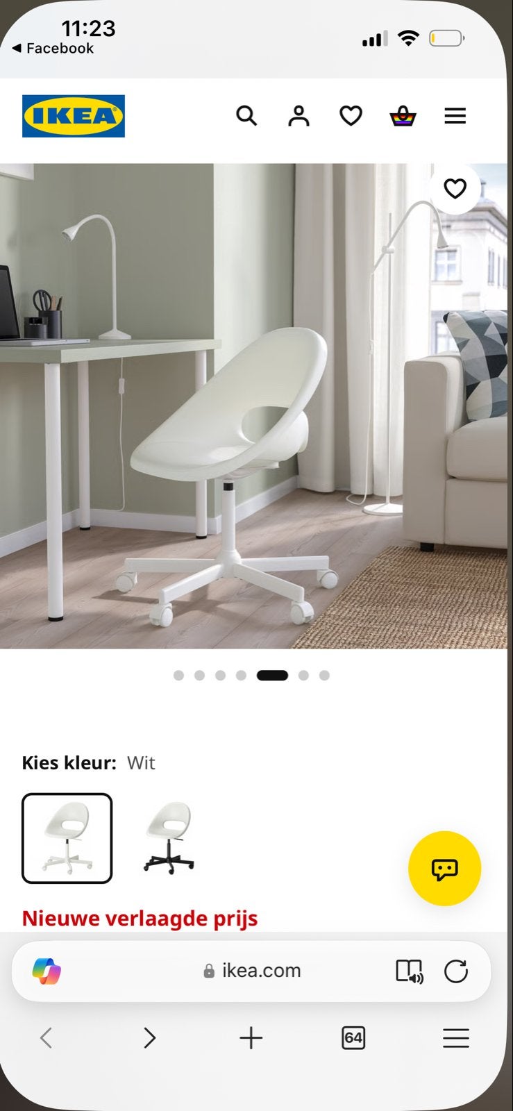 IKEA LOBERGET / MALSKÄR Bureaustoel, wit - Nieuw in doos, Ophalen of Verzenden, Nieuw, Wit, Bureaustoel