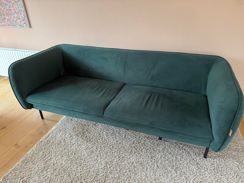 Groene velvet bank, Ophalen, Driepersoons, 75 tot 100 cm, Zo goed als nieuw
