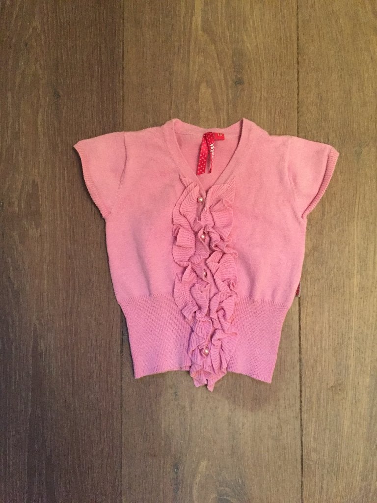 Roze (spencer) truitje korte vlindermouwtjes/roezels Vinrose, Vinrose, Ophalen of Verzenden, Zo goed als nieuw, Truitje of Vestje