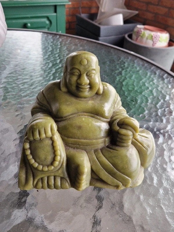 Vintage handgesneden speksteen Lachende Boeddha (Budai), Ophalen of Verzenden