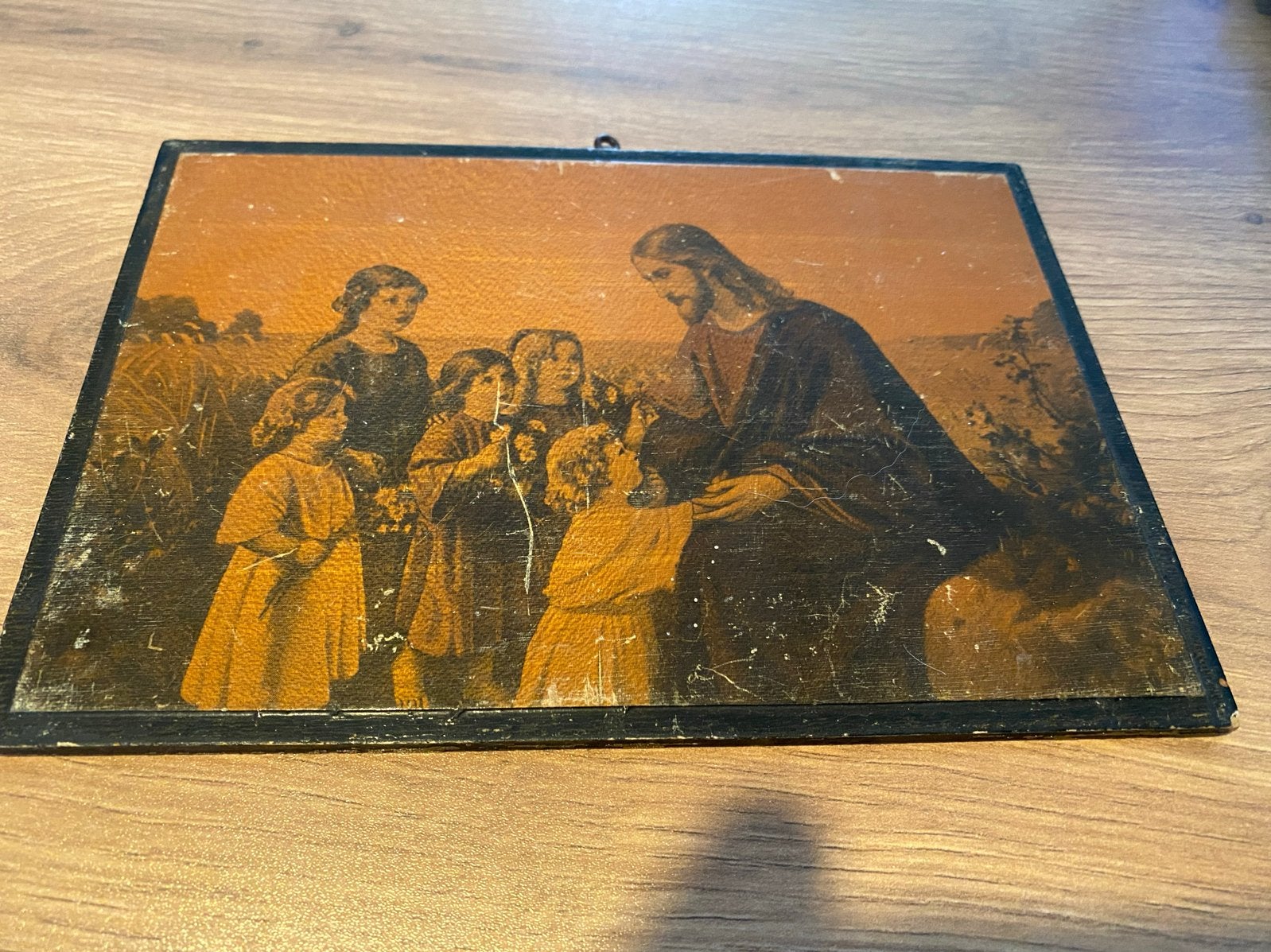 Oud schilderijtje met religieuze voorstelling, Paneel, Ophalen of Verzenden, Klassiek, Print