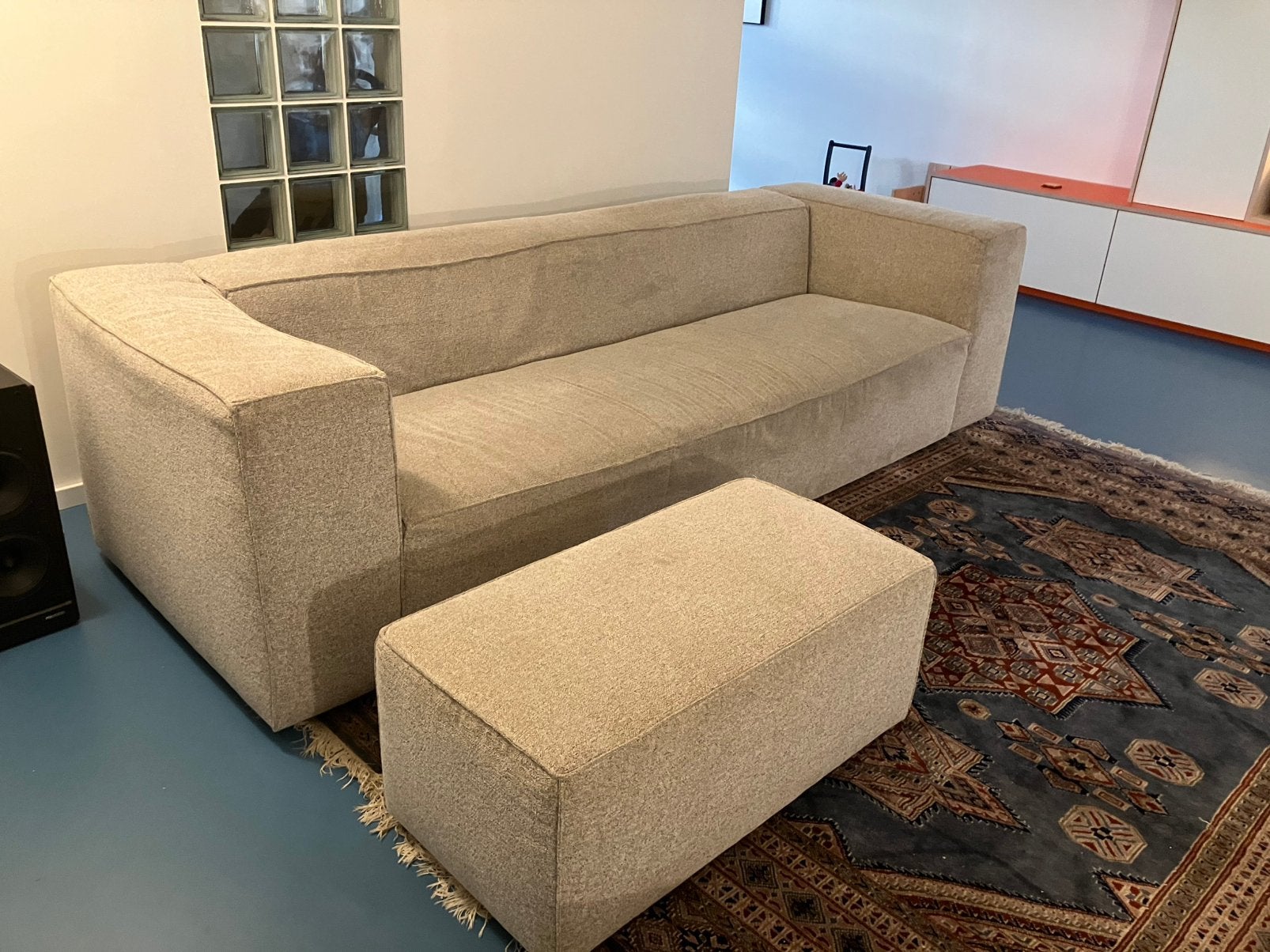 Ruime zitbank met hocker, Ophalen, Gebruikt, Stof
