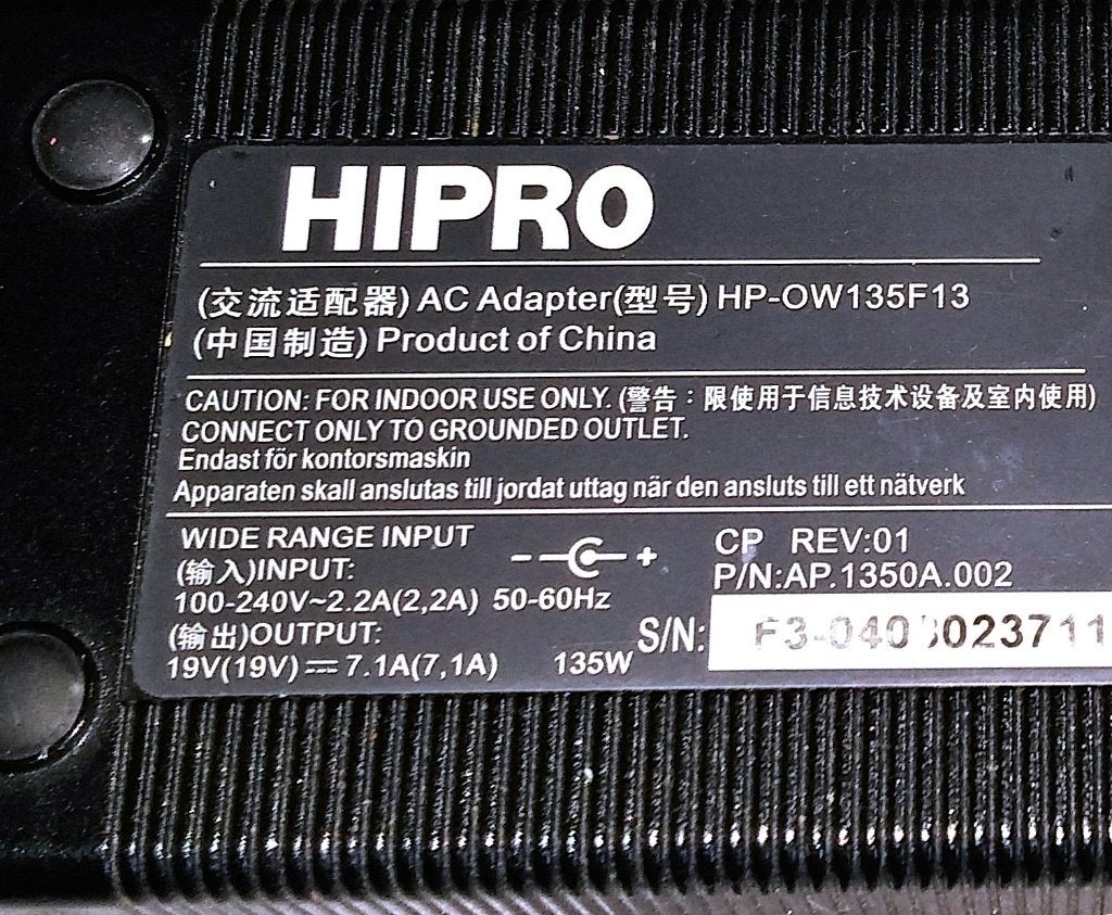 Hipro HP-OW135F13 Acer Asus Adapter 19V 7.11A 135W Oplader, Ophalen of Verzenden, Zo goed als nieuw, Acer