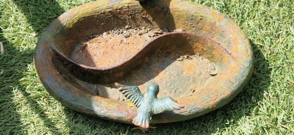 decoratief ovaal gietijzeren vogelbadje (brocante), Ophalen of Verzenden, Gebruikt