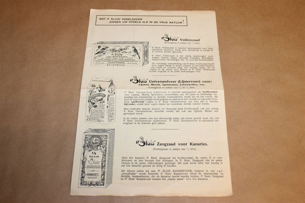 Zeldzame reclame-uitgave - P. Sluis Vogelzaden - 1930 !!, Ophalen of Verzenden, Zo goed als nieuw
