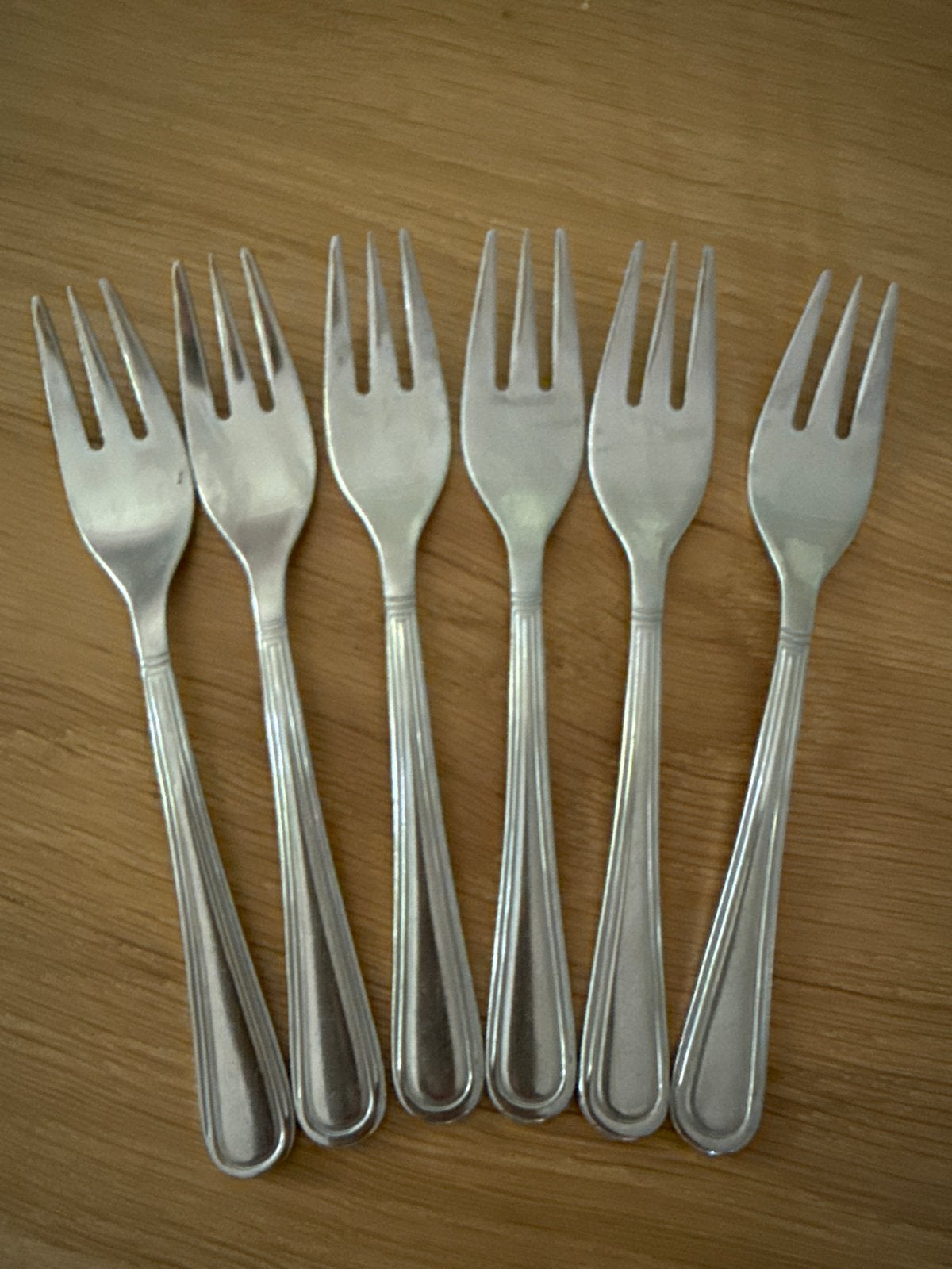 6 Vintage Edelstaal Gebaksvorkjes, Antiek en Kunst, Ophalen of Verzenden
