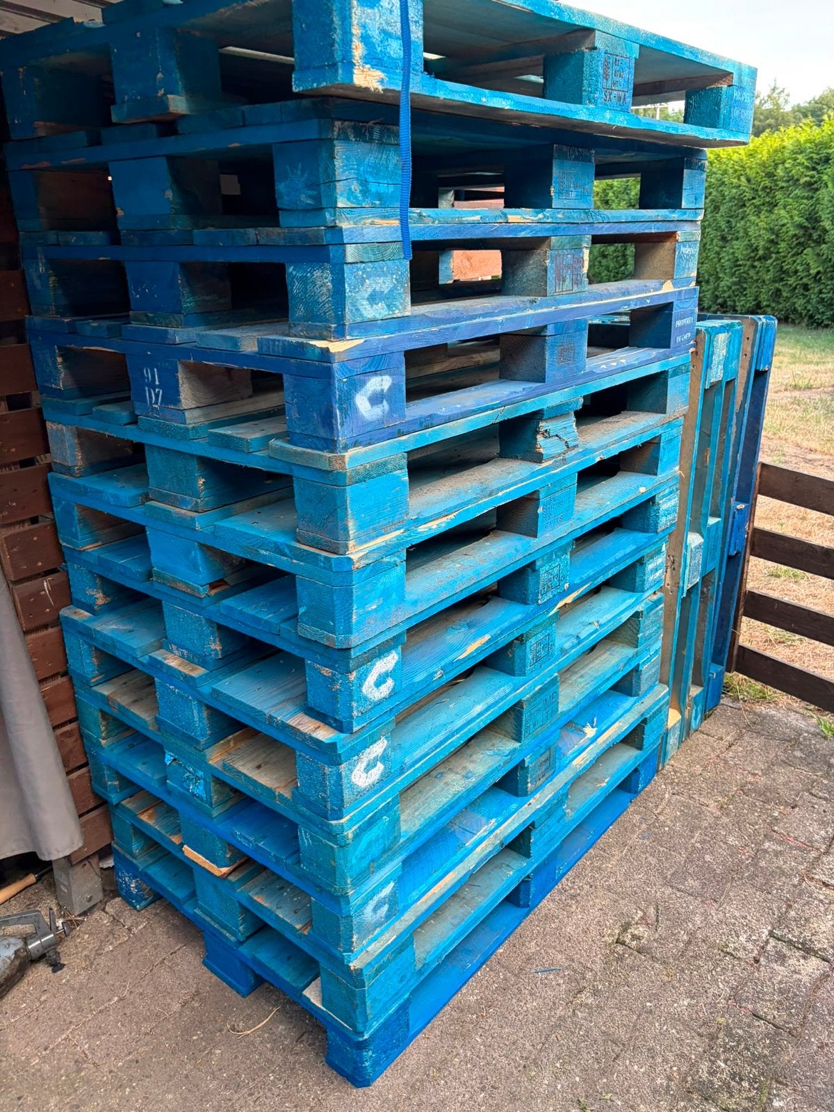 15 blauwe pallets, 100x120 cm, af te halen in Gronau, Ophalen of Verzenden, Gebruikt, Hout, 20 tot 50 mm