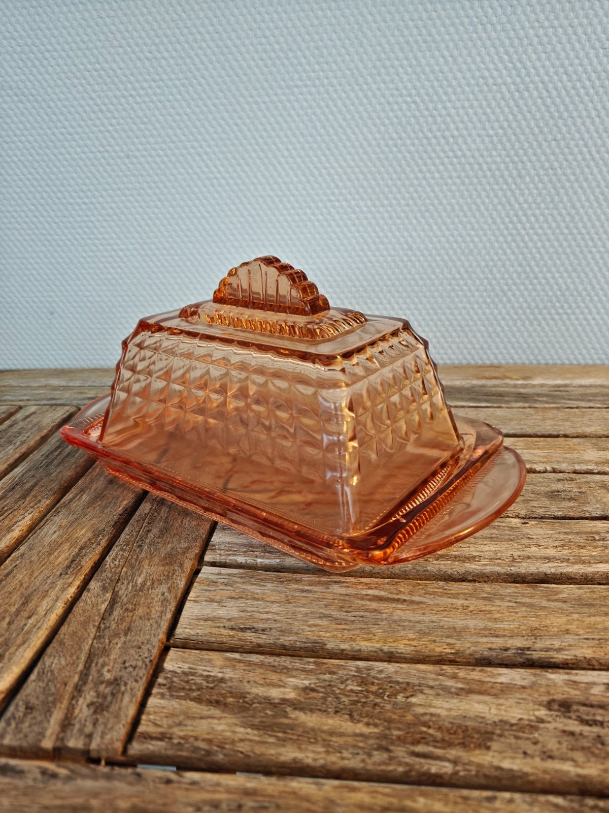 Vintage Roze Glazen Boterkoepel - Art Deco Stijl, Ophalen of Verzenden