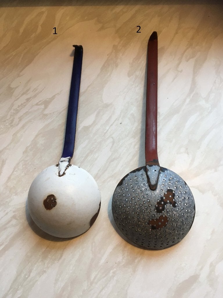 emaille diverse lepels schuimspaan, lepelrek, Antiek en Kunst, Antiek | Emaille, Ophalen of Verzenden