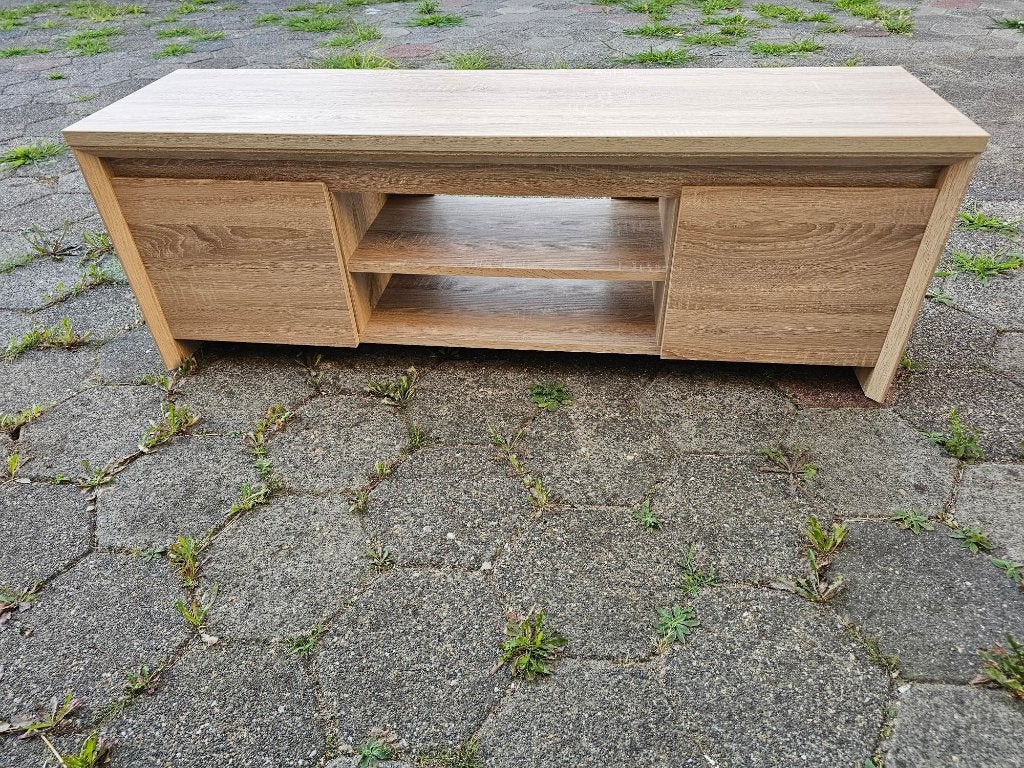 TV-meubel, Ophalen, 100 tot 150 cm, Eikenhout, Zo goed als nieuw