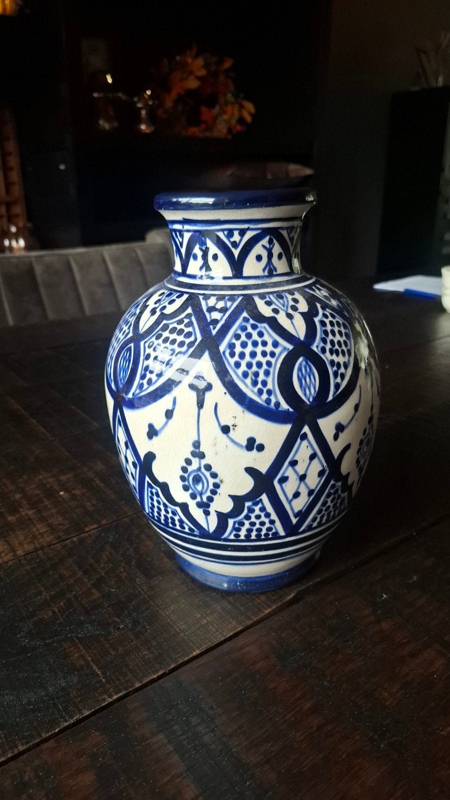 Marokkaanse vaas, Ophalen of Verzenden, Zo goed als nieuw, Blauw, Natuurlijk materiaal