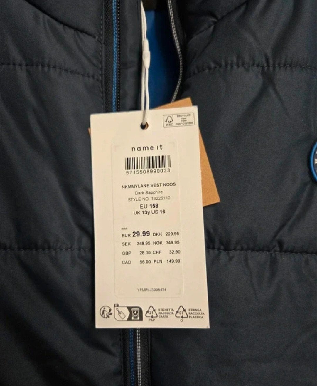 Nieuwe Bodywarmer Donkerblauw Maat 158, Kinderen en Baby's, Kinderkleding | Maat 158, Jongen of Meisje, Nieuw, Ophalen of Verzenden
