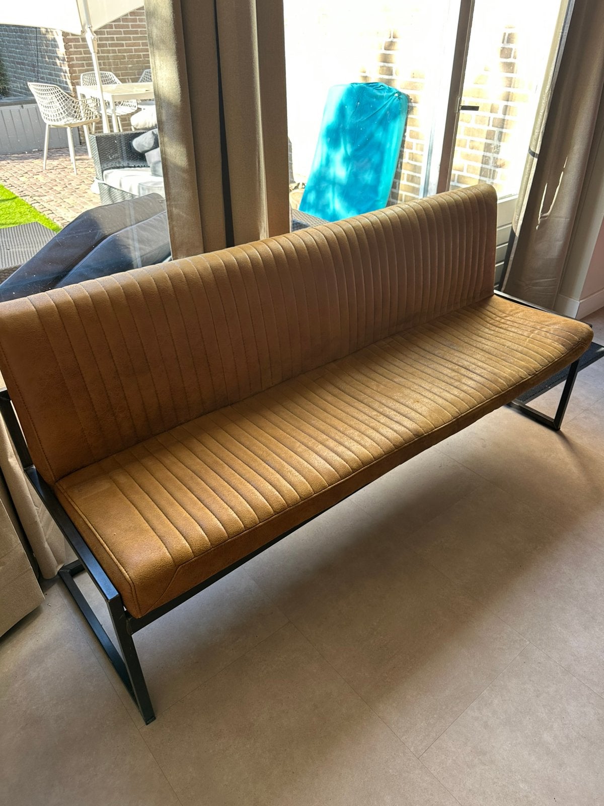 Cognac eettafel bank, Ophalen, 150 tot 200 cm, Tweepersoons, 75 tot 100 cm