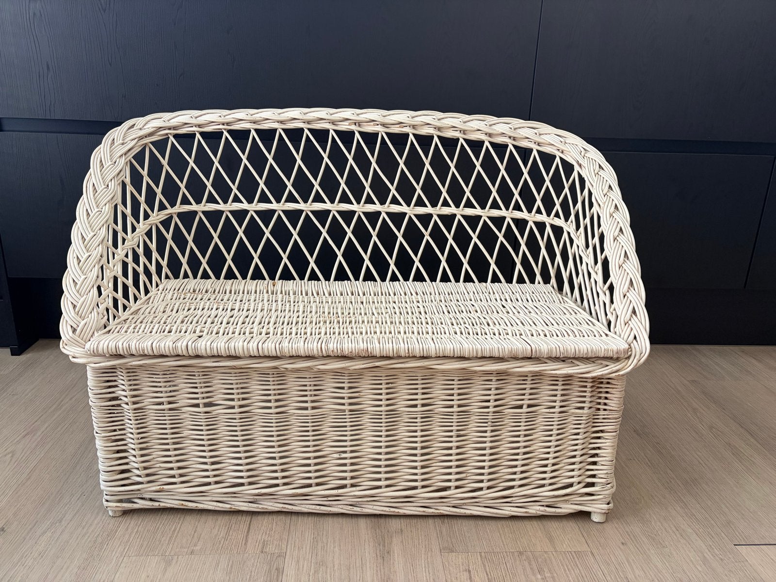 Vintage witte rieten bankje met opbergruimte, Ophalen