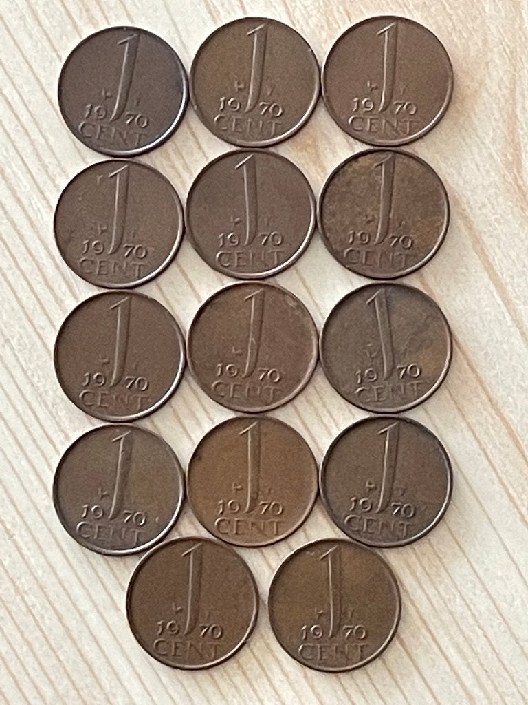 Nederland. 1 Cent van 1970 - 14 stuks koningin Juliana, Ophalen of Verzenden, Koningin Juliana, 1 cent, Losse munt
