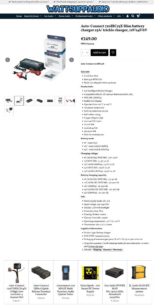 Auto-Connect 720IBC25X Acculader GM, GEL, WET, MF, LiFePO4, Info@optimount.nl, Nieuw, Ophalen of Verzenden, Overige automerken