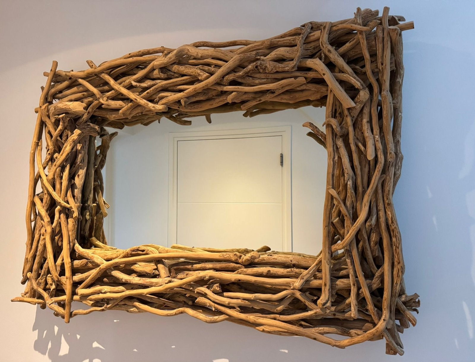 Houten spiegel van boomtakken, Ophalen, Zo goed als nieuw, 100 tot 125 cm, Minder dan 100 cm